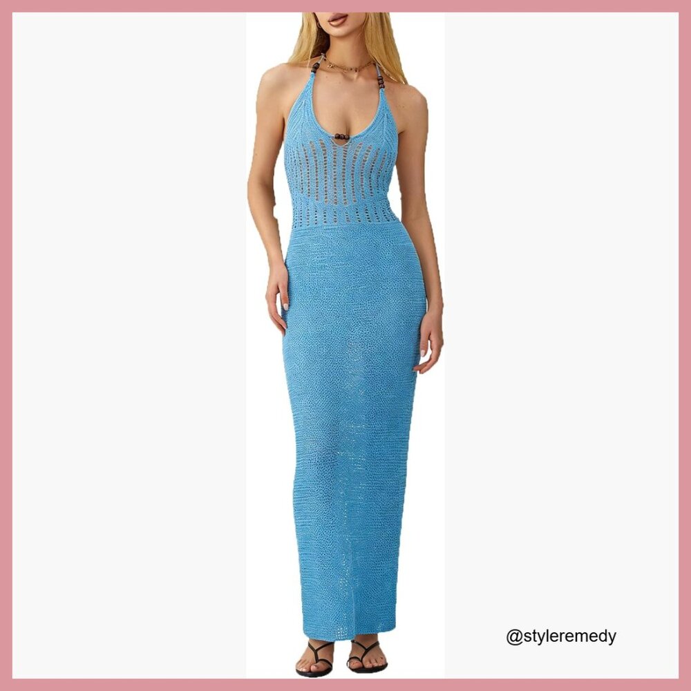 Polyester Backless Halter Mini Dress Bodycon Knit… - image 1